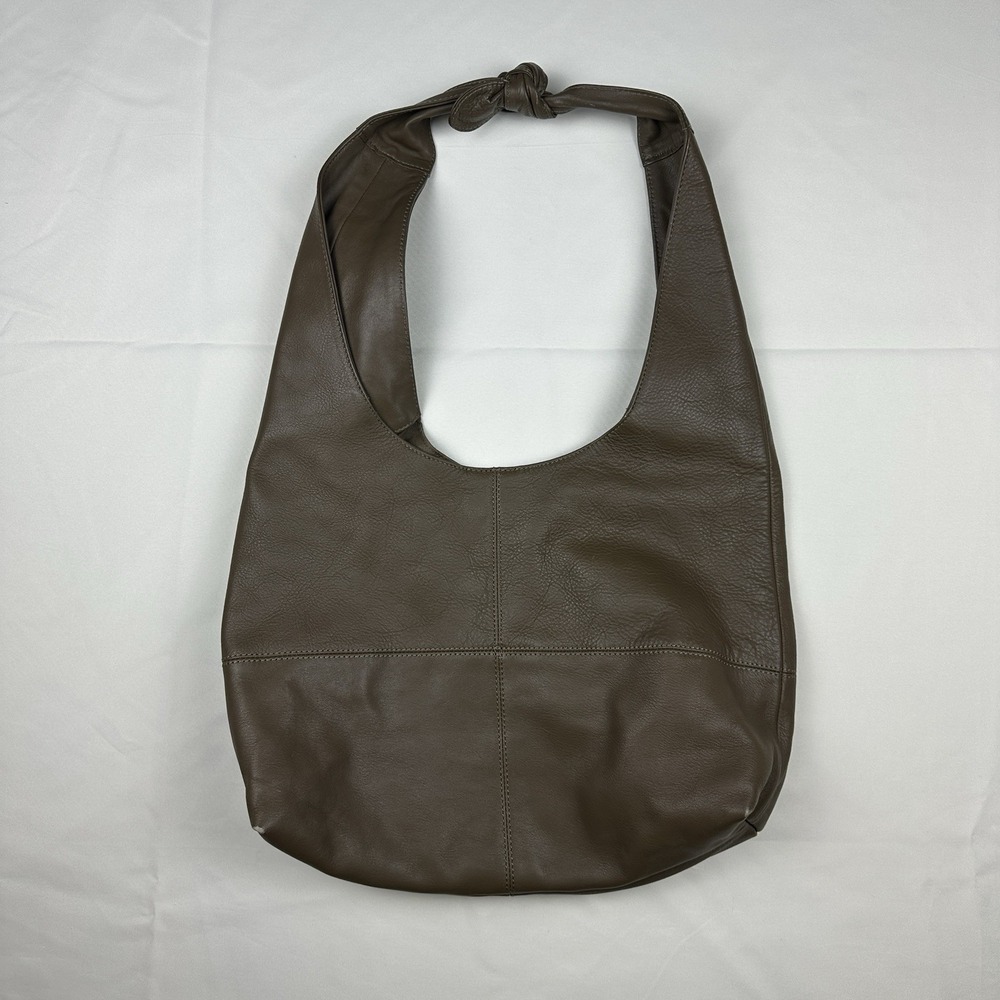 Anthropologie Slouchy Cow Leather Edition Hobo Shoulder Bag Olive Green  Knot - Picture 1 of 7